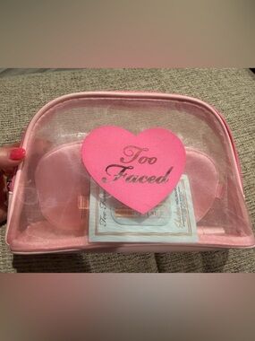 Too Faced Makeup Bundle Lip Injection Mascara Primer + Pink Cosmetic Bag